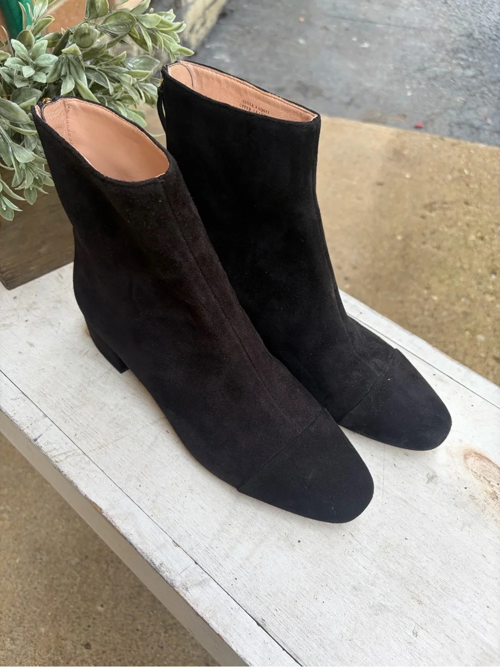 J.Crew – Roxie Cap-Toe Ankle Boots in Suede – Black Block Heel – Sz. 8